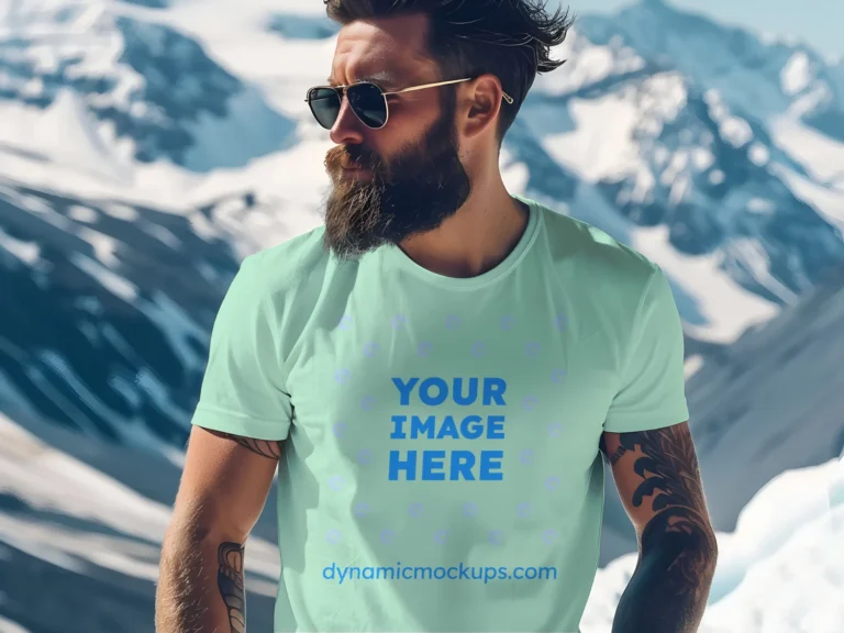 Man Wearing Mint T-shirt Mockup Front View Template