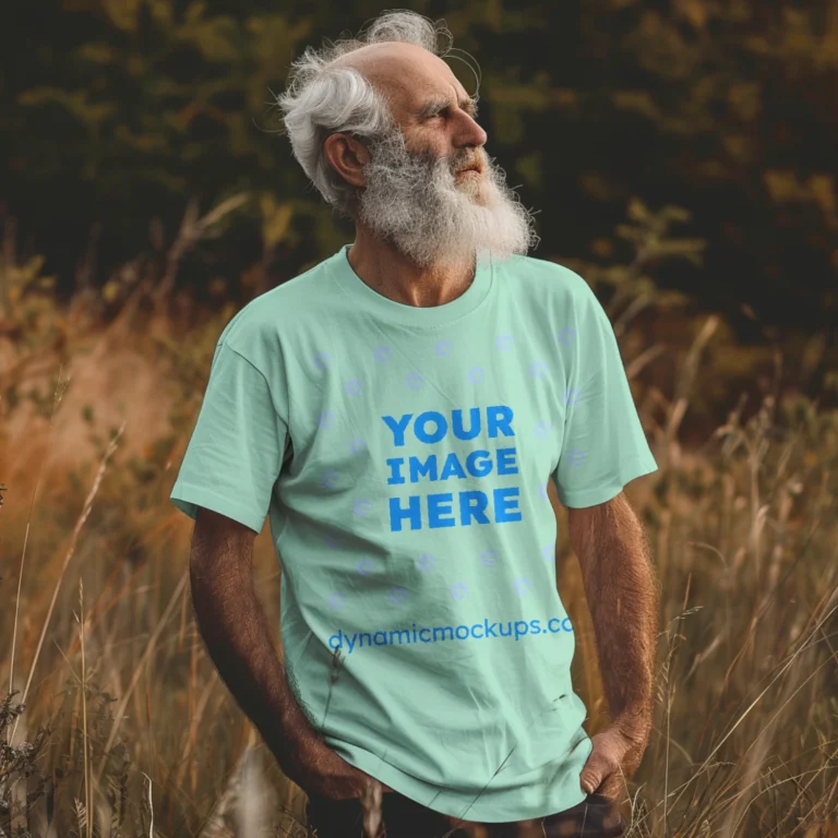 Man Wearing Mint T-shirt Mockup Front View Template