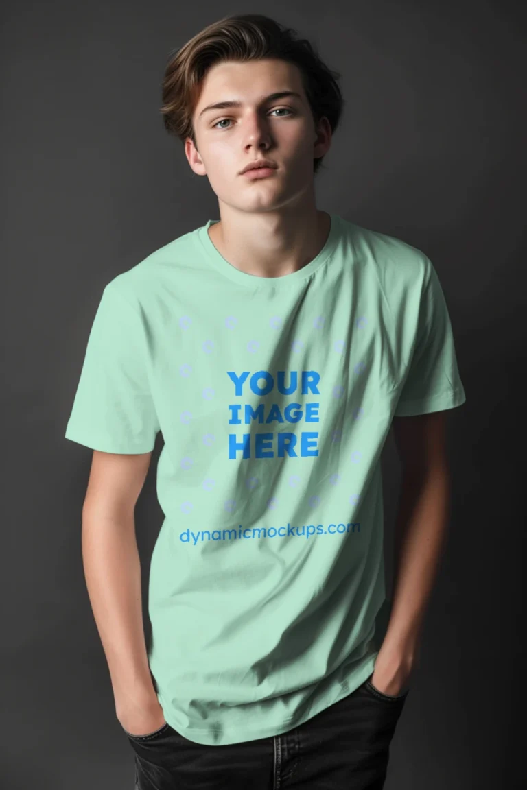 Man Wearing Mint T-shirt Mockup Front View Template