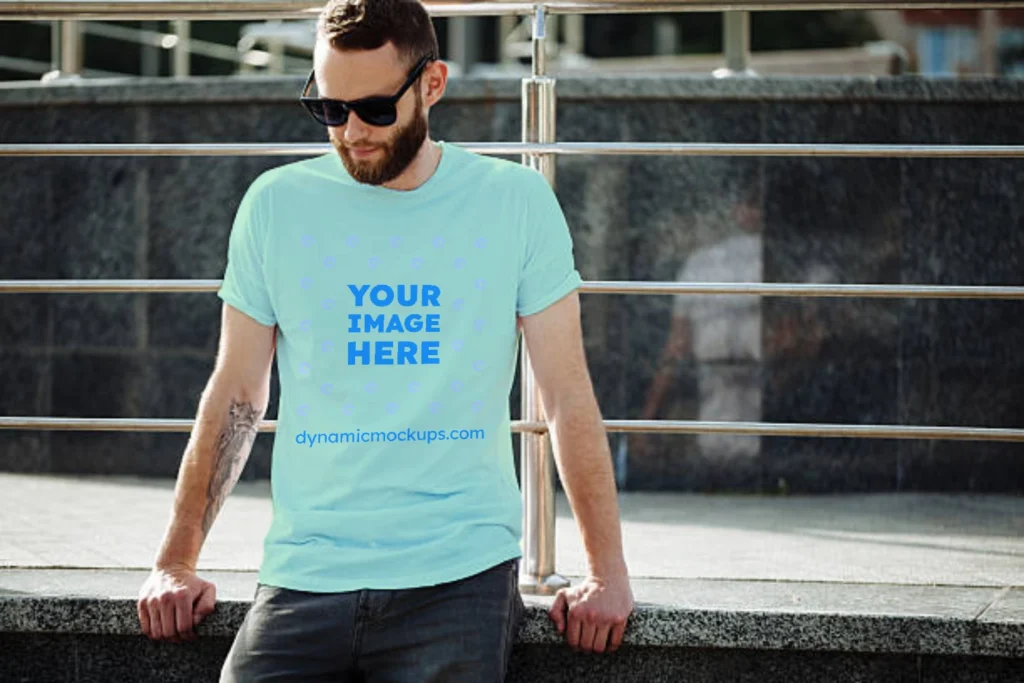 Man Wearing Mint T-shirt Mockup Front View Template