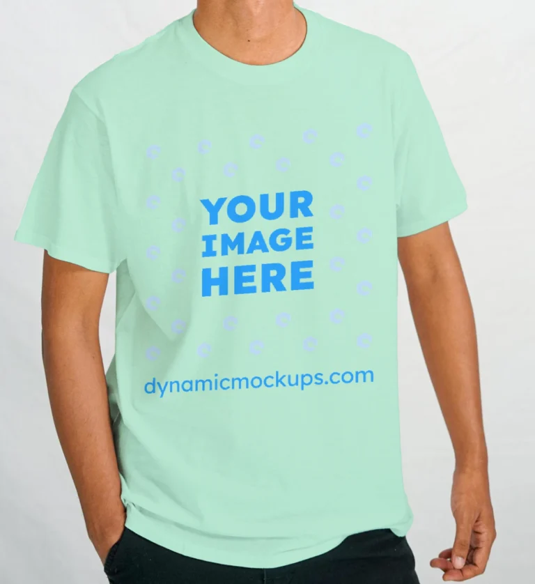 Man Wearing Mint T-shirt Mockup Front View Template