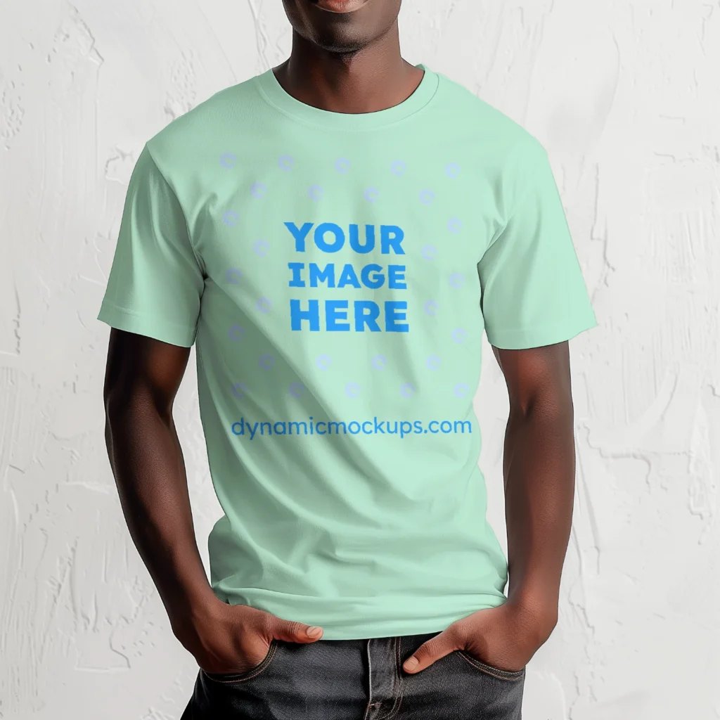 Man Wearing Mint T-shirt Mockup Front View Template