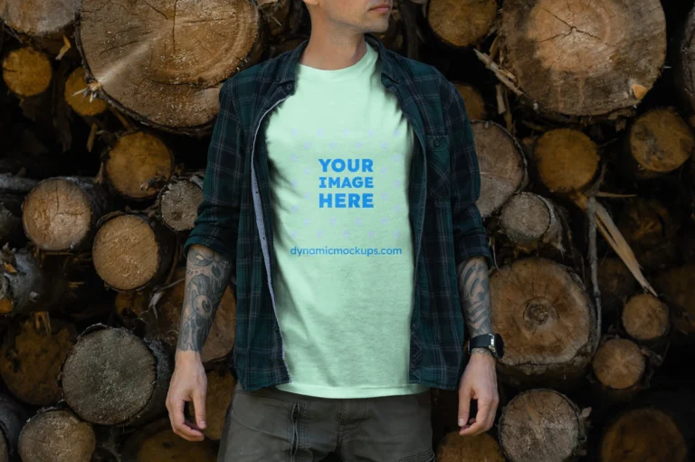 Man Wearing Mint T-shirt Mockup Front View Template