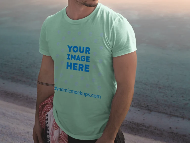 Man Wearing Mint T-shirt Mockup Front View Template