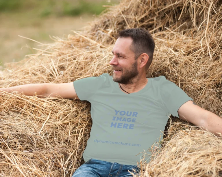 Man Wearing Mint T-shirt Mockup Front View Template