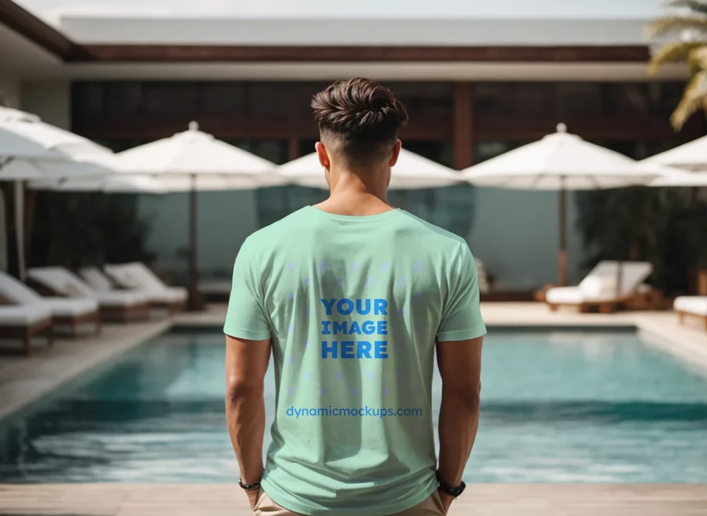 Man Wearing Mint T-shirt Mockup Back View Template