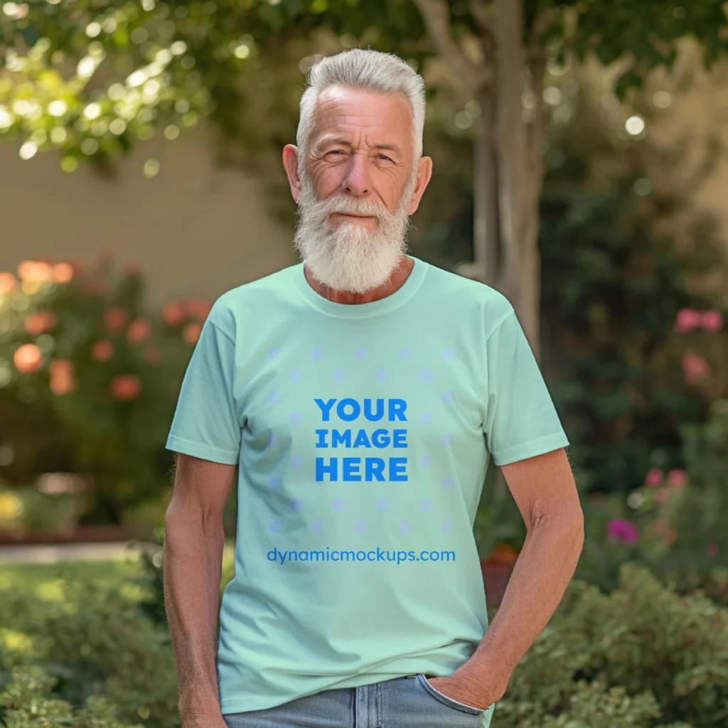 Man Wearing Mint T-shirt Mockup Front View Template