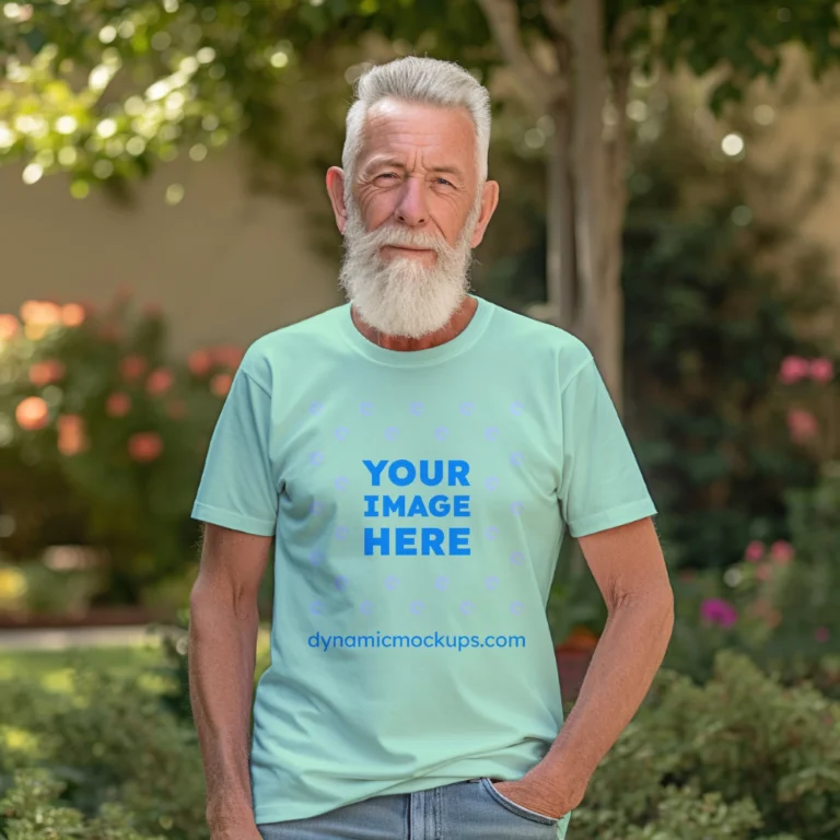 Man Wearing Mint T-shirt Mockup Front View Template