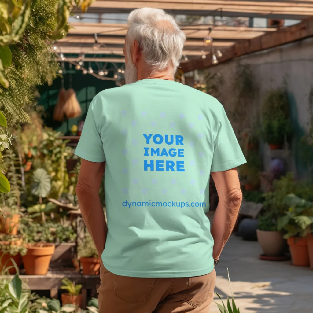 Man Wearing Mint T-shirt Mockup Back View Template