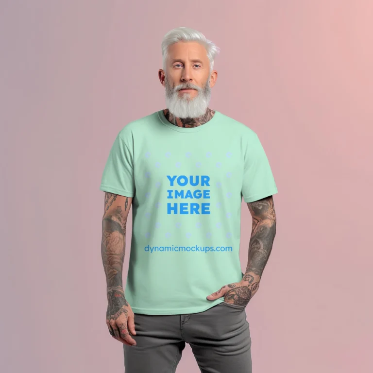 Man Wearing Mint T-shirt Mockup Front View Template