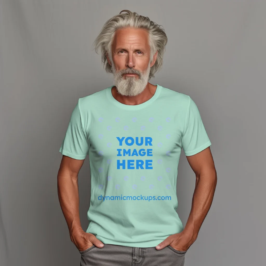 Man Wearing Mint T-shirt Mockup Front View Template