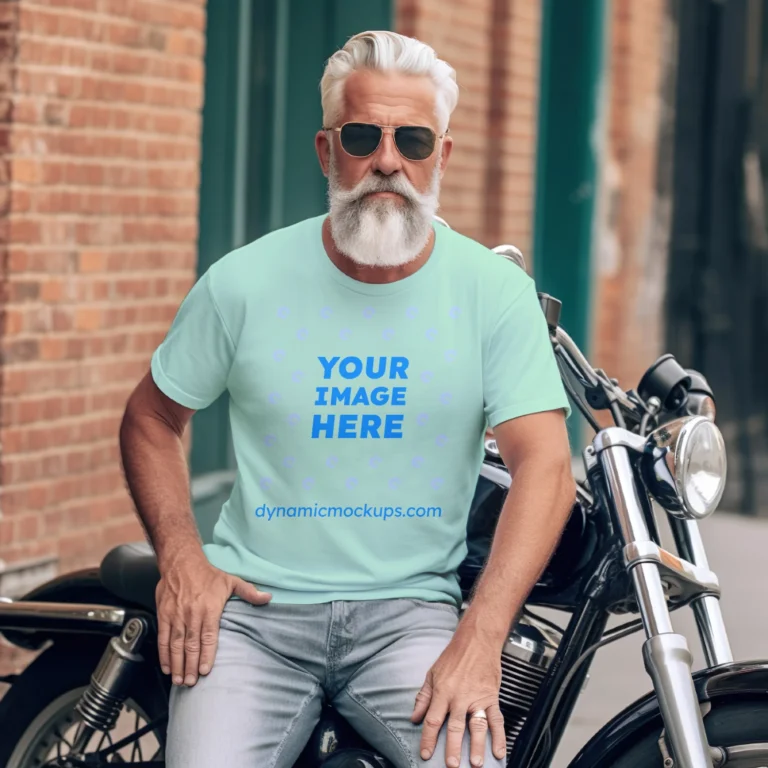 Man Wearing Mint T-shirt Mockup Front View Template