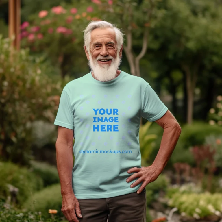 Man Wearing Mint T-shirt Mockup Front View Template