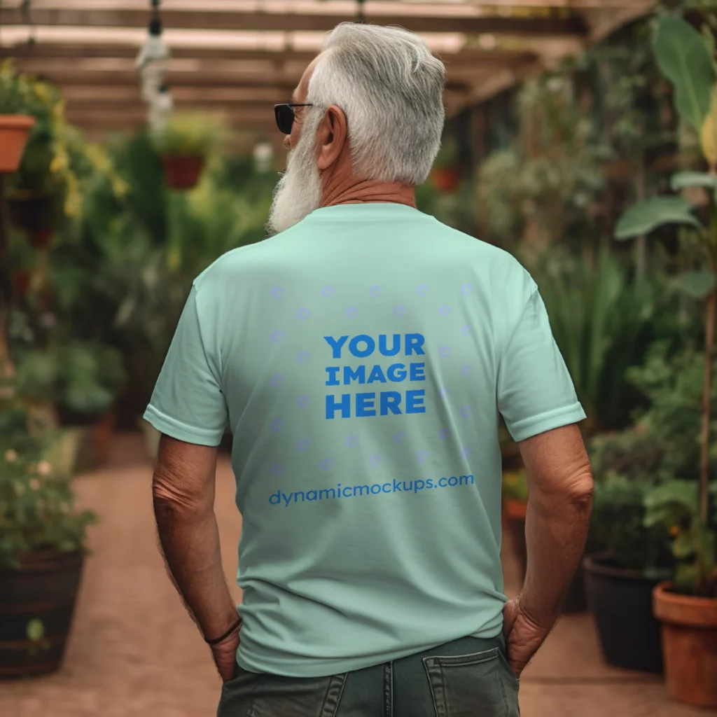 Man Wearing Mint T-shirt Mockup Back View Template