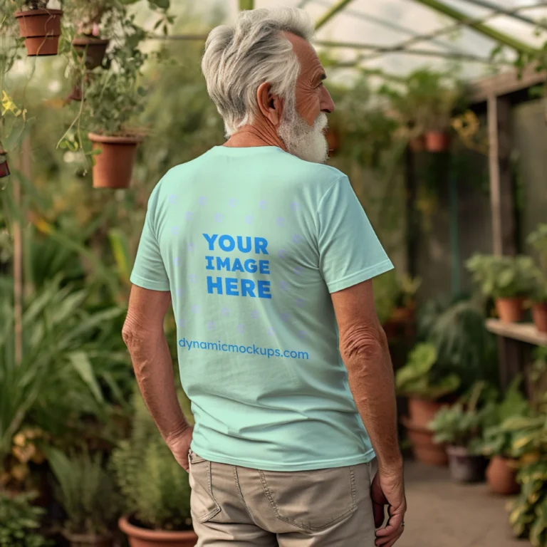 Man Wearing Mint T-shirt Mockup Back View Template