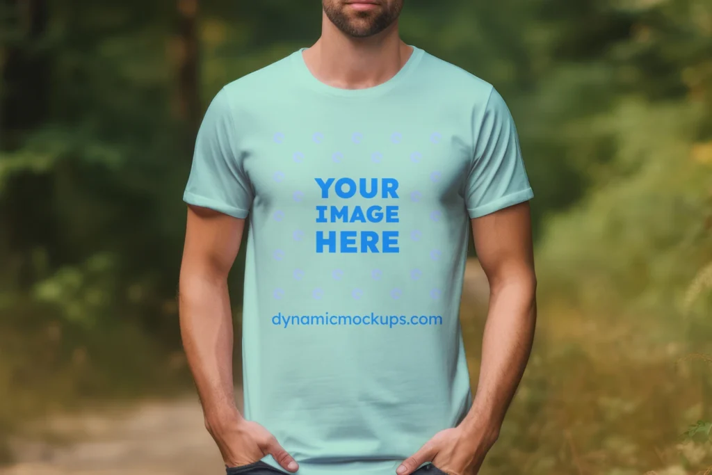 Man Wearing Mint T-shirt Mockup Front View Template