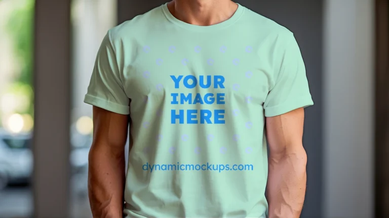 Man Wearing Mint T-shirt Mockup Front View Template