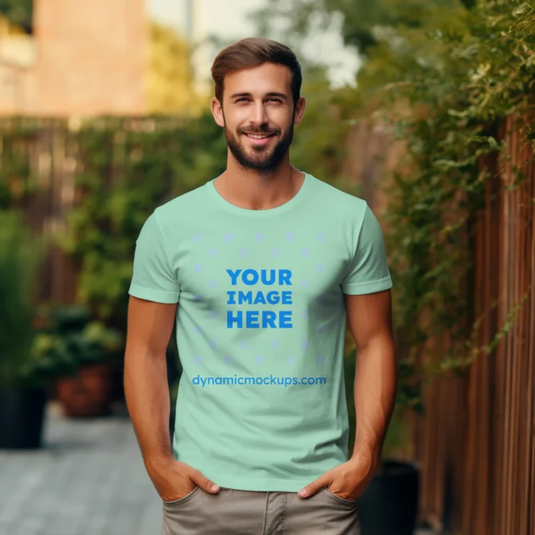 Man Wearing Mint T-shirt Mockup Front View Template