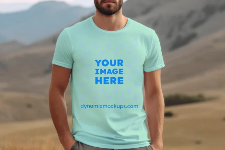 Man Wearing Mint T-shirt Mockup Front View Template