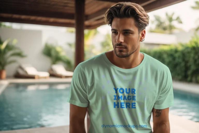 Man Wearing Mint T-shirt Mockup Front View Template