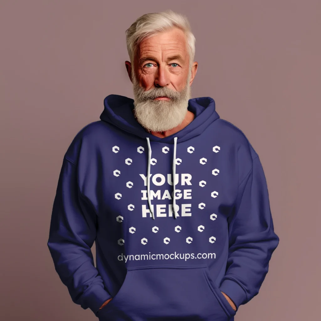 Man Wearing Navy Blue Hoodie Mockup Front View Template