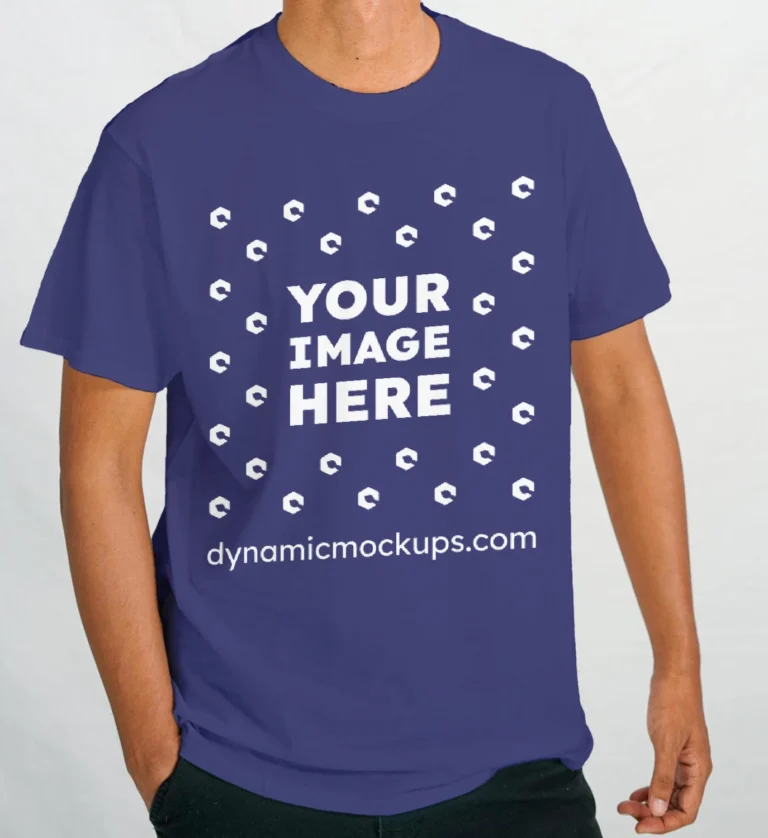 Man Wearing Navy Blue T-shirt Mockup Front View Template