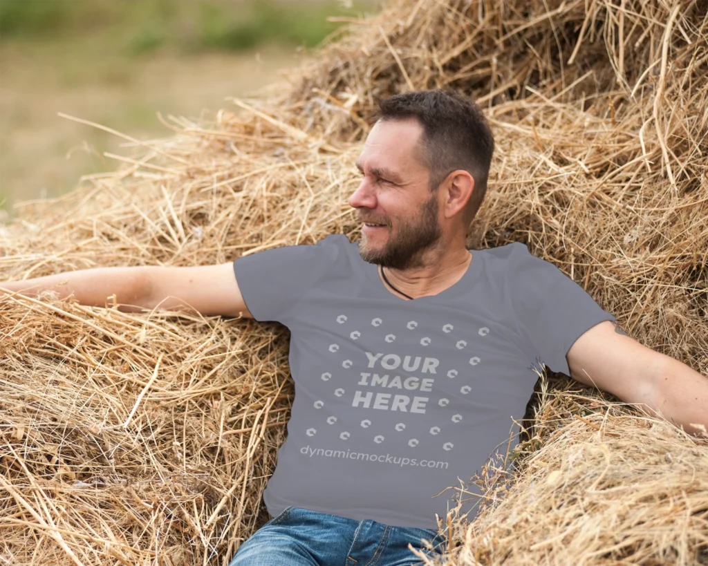 Man Wearing Navy Blue T-shirt Mockup Front View Template