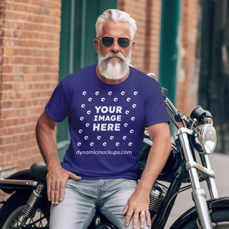 Man Wearing Navy Blue T-shirt Mockup Front View Template