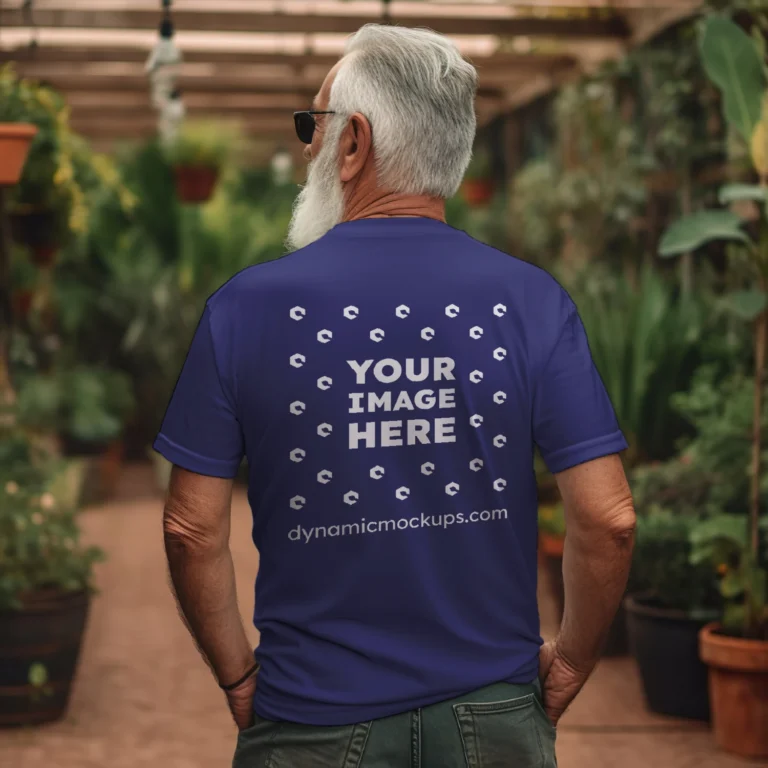 Man Wearing Navy Blue T-shirt Mockup Back View Template