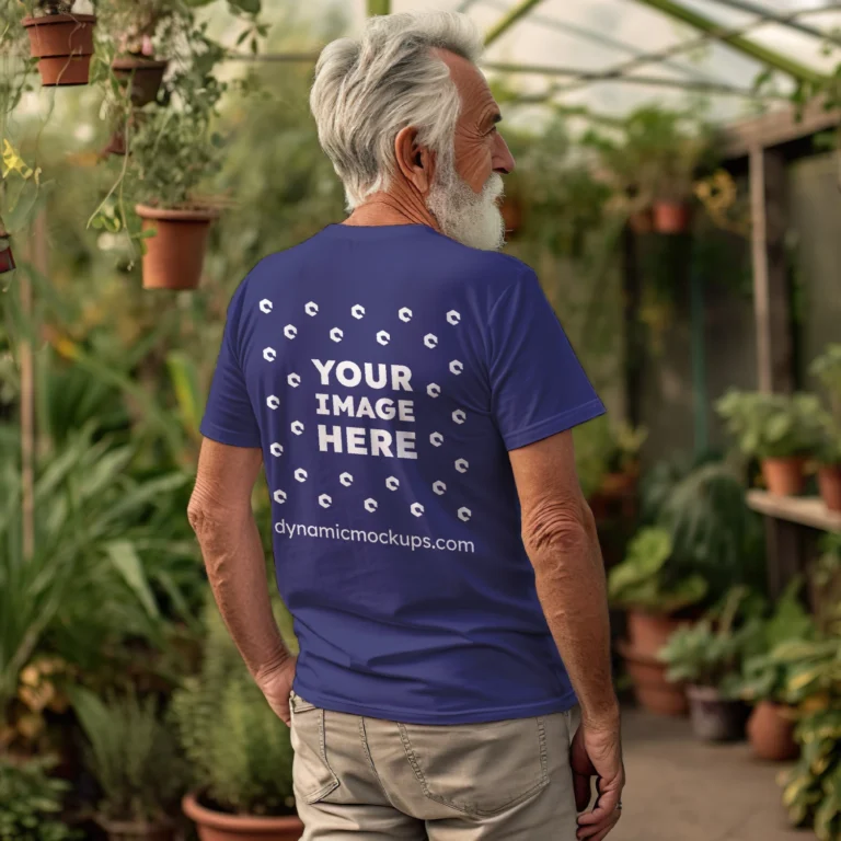 Man Wearing Navy Blue T-shirt Mockup Back View Template