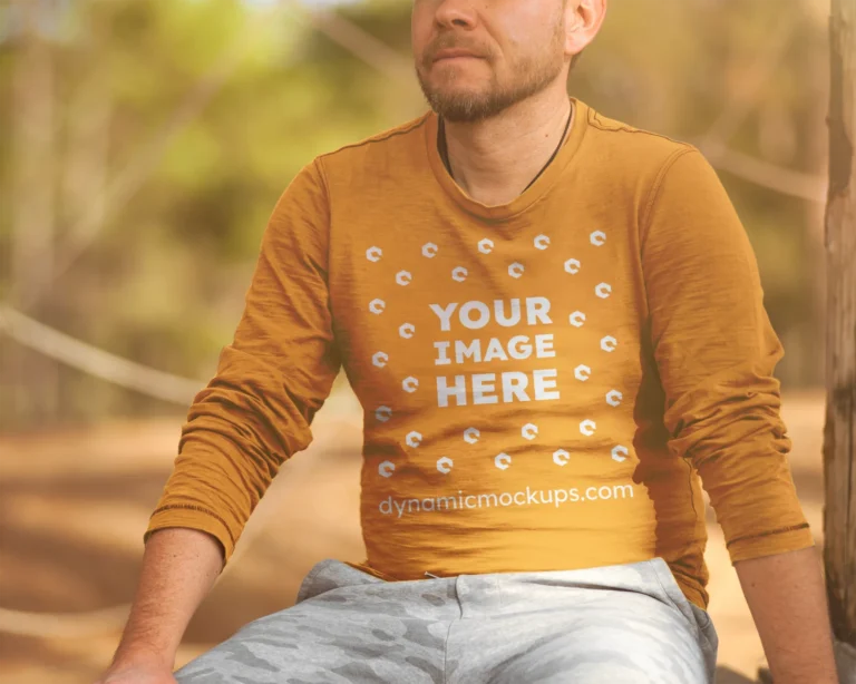 Man Wearing Orange Sweatshirt Mockup Front View Template