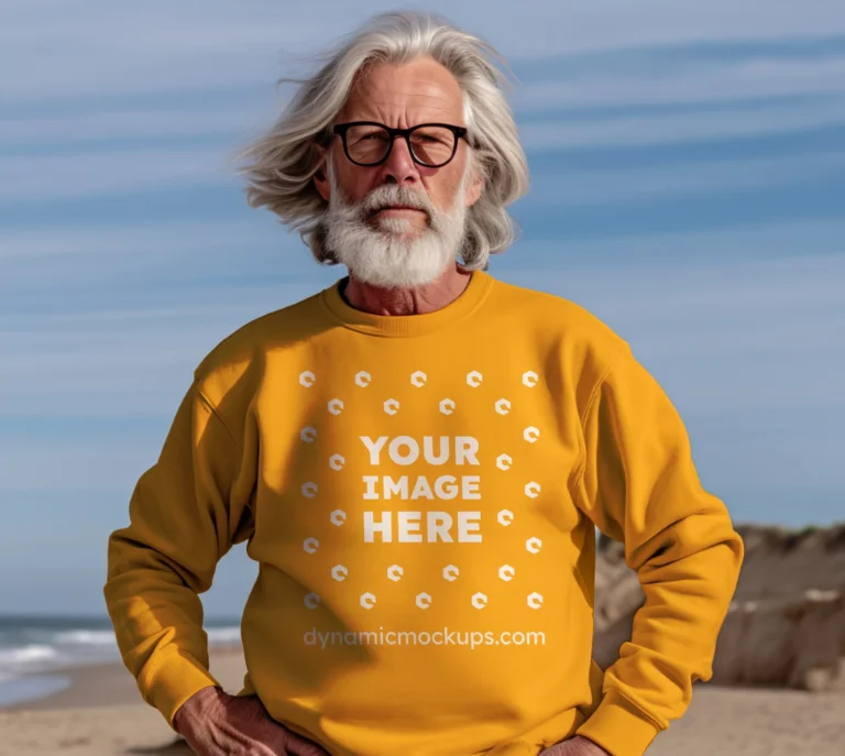 Man Wearing Orange Sweatshirt Mockup Front View Template