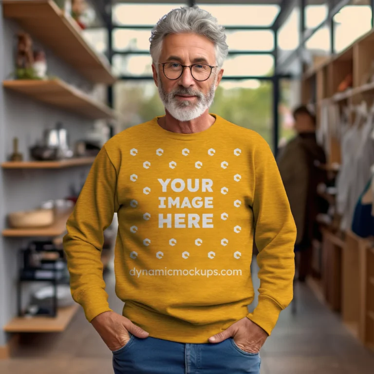 Man Wearing Orange Sweatshirt Mockup Front View Template