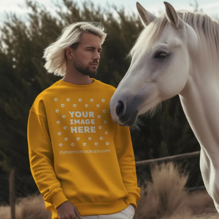 Man Wearing Orange Sweatshirt Mockup Front View Template