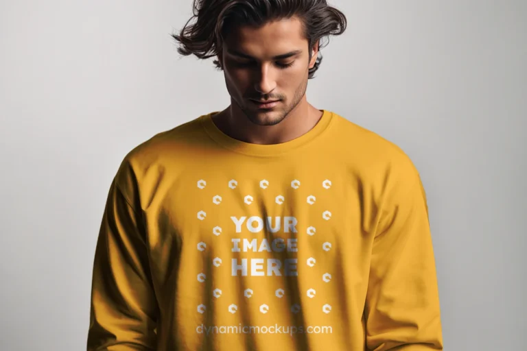 Man Wearing Orange Sweatshirt Mockup Front View Template