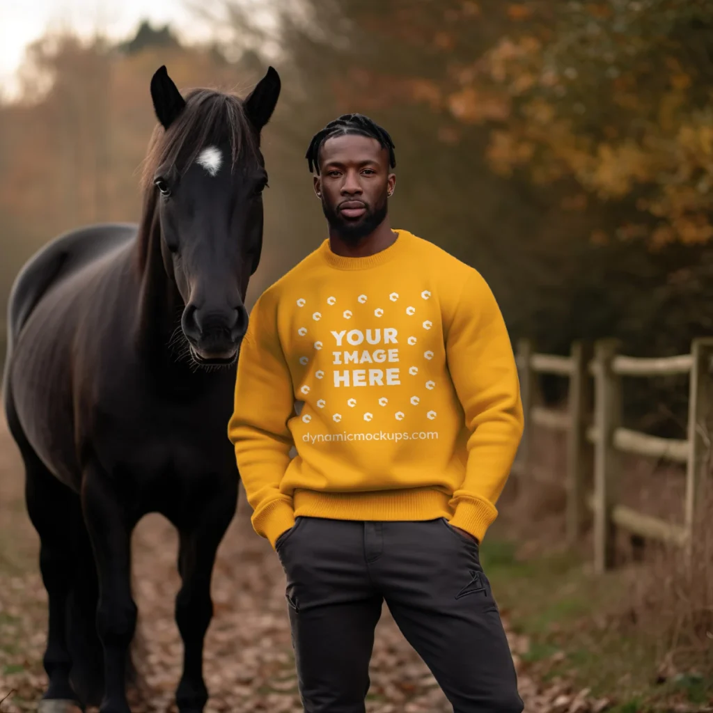 Man Wearing Orange Sweatshirt Mockup Front View Template