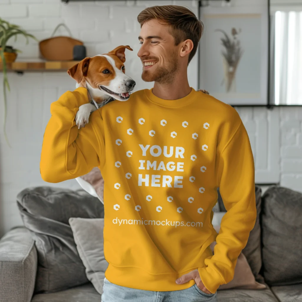 Man Wearing Orange Sweatshirt Mockup Front View Template