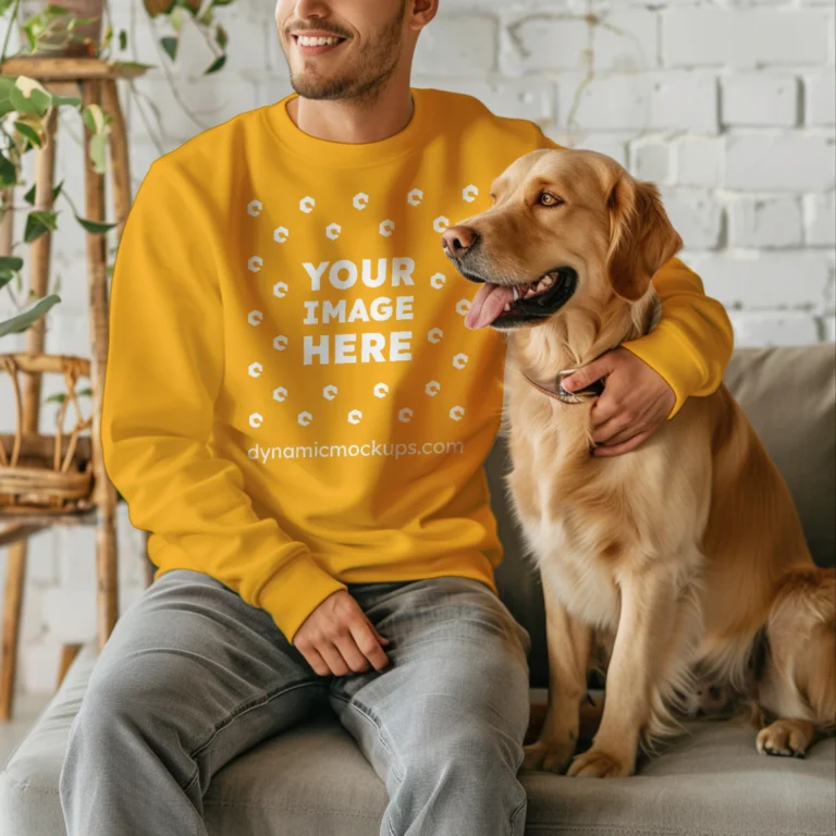 Man Wearing Orange Sweatshirt Mockup Front View Template