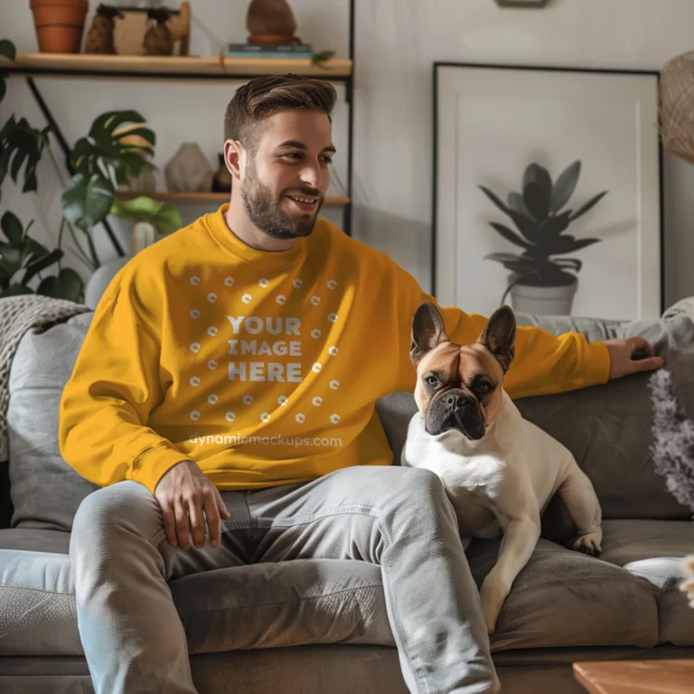 Man Wearing Orange Sweatshirt Mockup Front View Template