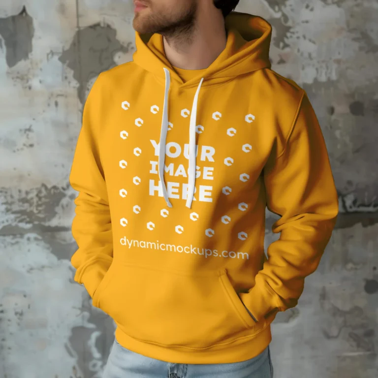 Man Wearing Orange Hoodie Mockup Front View Template