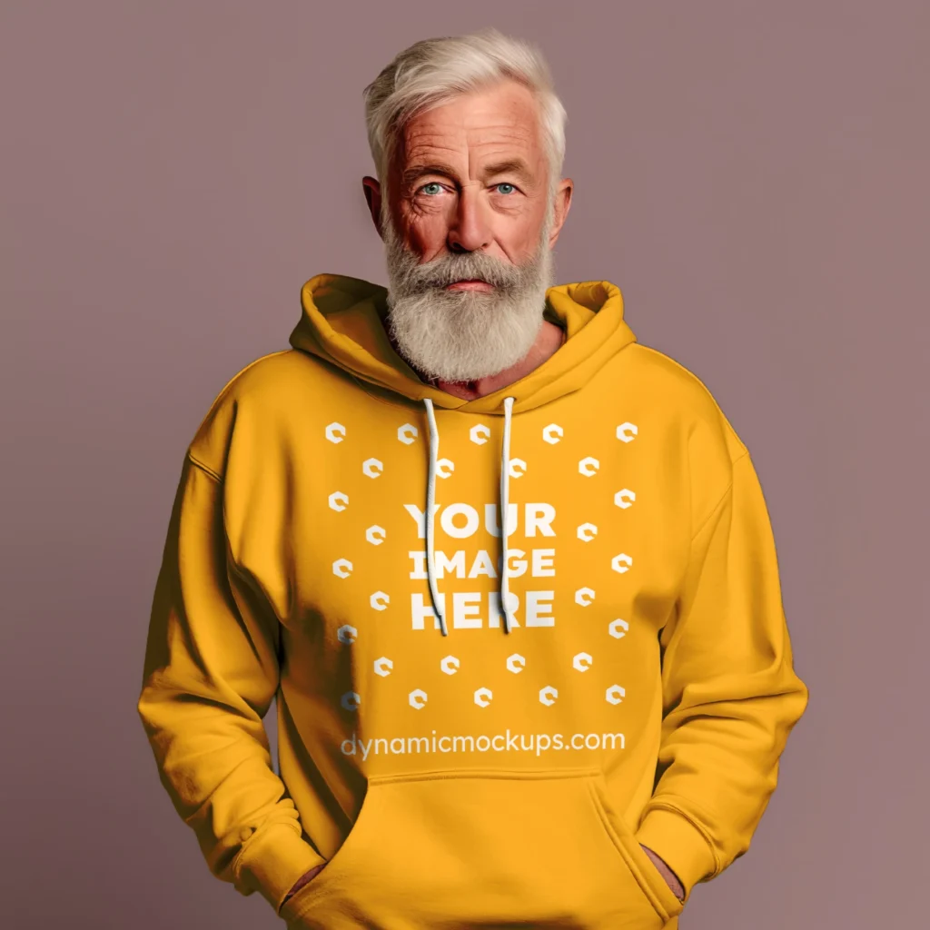 Man Wearing Orange Hoodie Mockup Front View Template