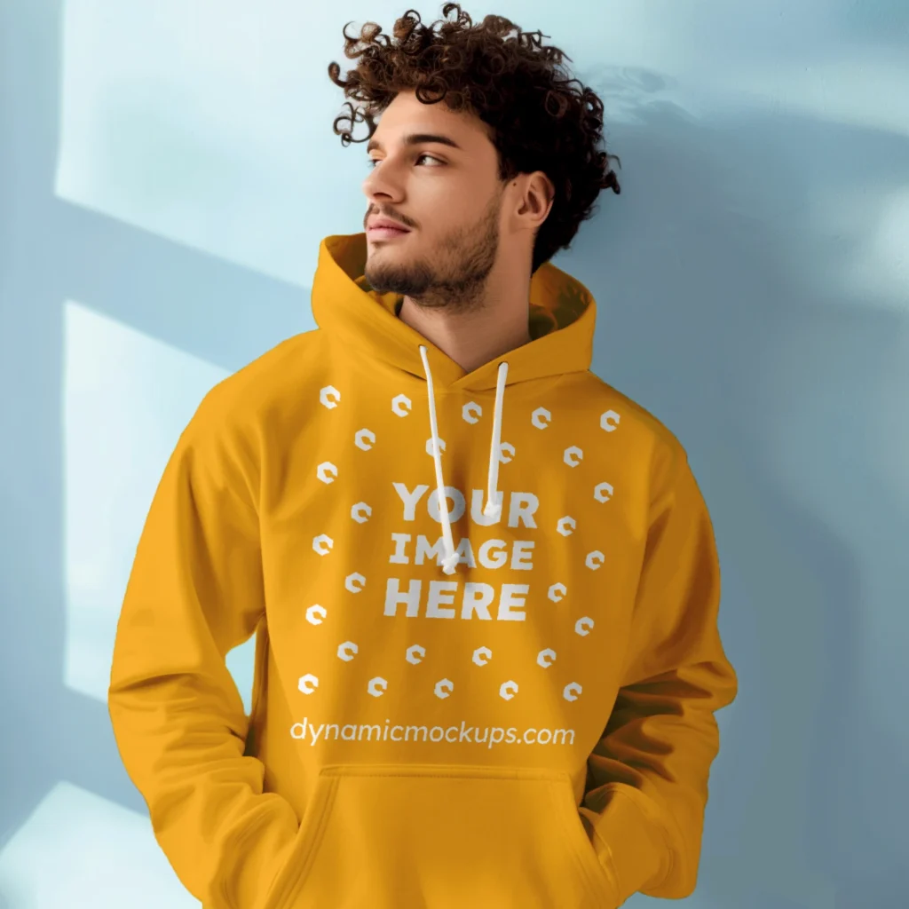 Man Wearing Orange Hoodie Mockup Front View Template