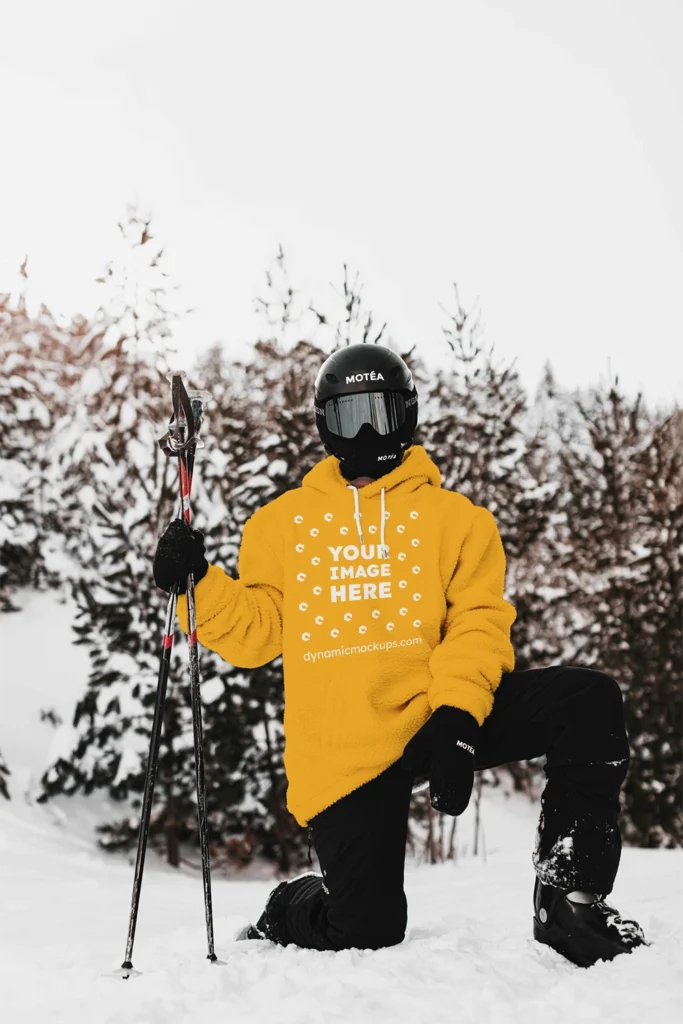 Man Wearing Orange Hoodie Mockup Front View Template