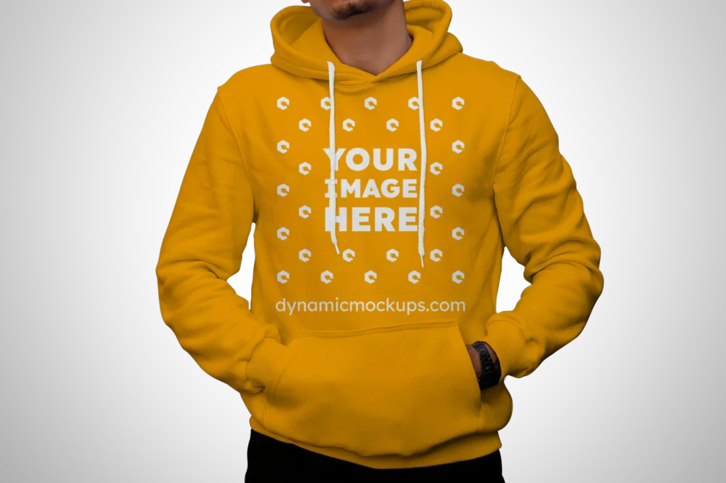 Man Wearing Orange Hoodie Mockup Front View Template