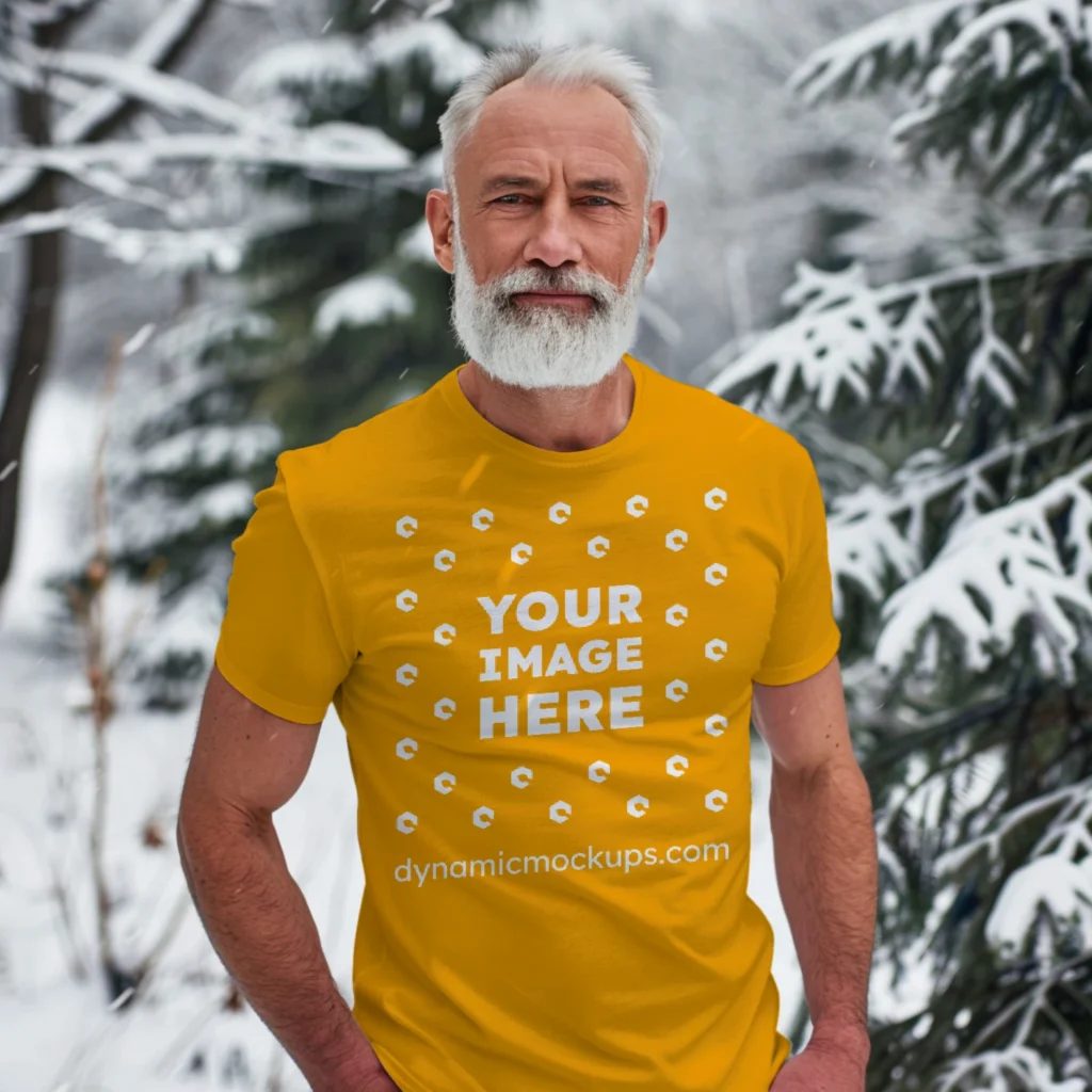 Man Wearing Orange T-shirt Mockup Front View Template