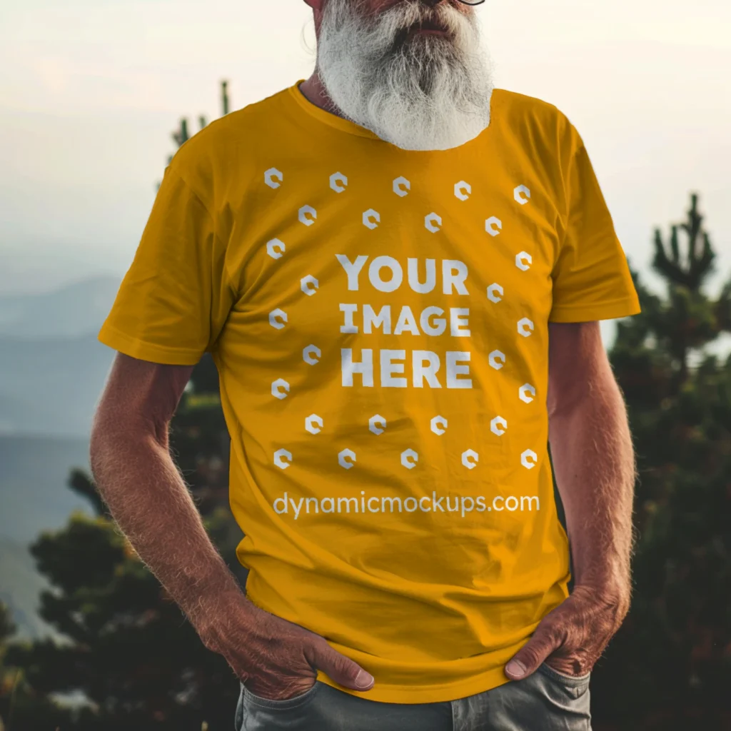 Man Wearing Orange T-shirt Mockup Front View Template