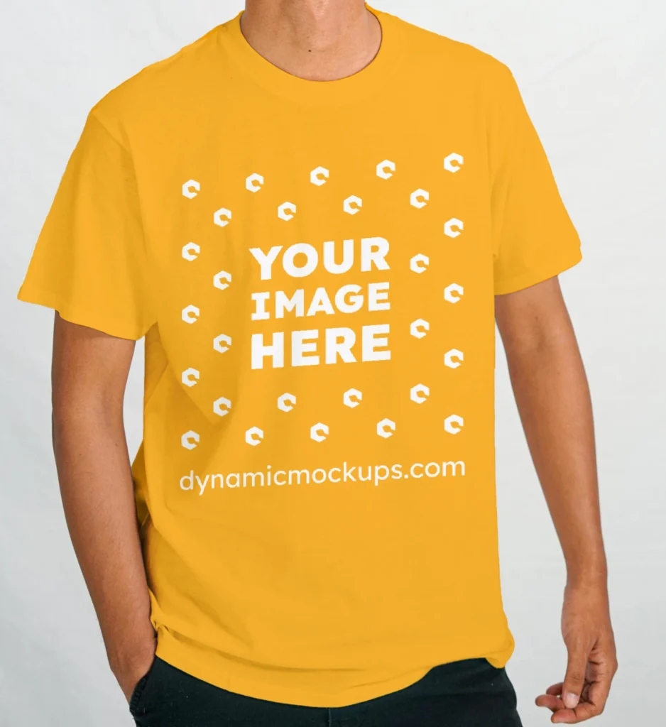 Man Wearing Orange T-shirt Mockup Front View Template