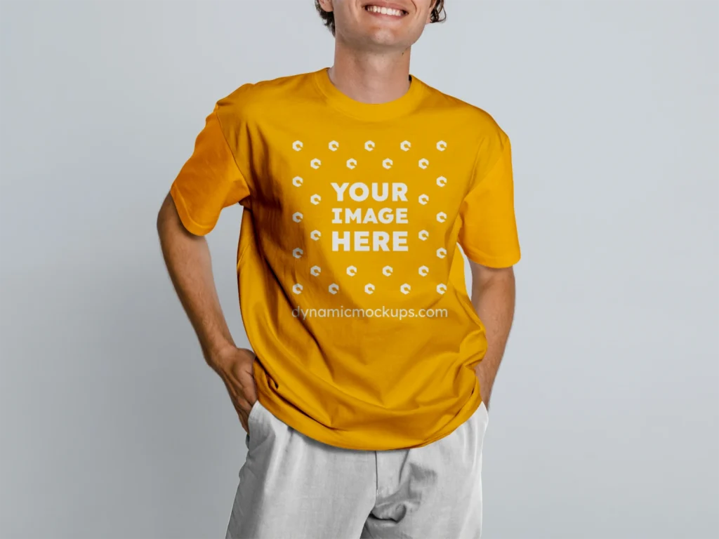 Man Wearing Orange T-shirt Mockup Front View Template