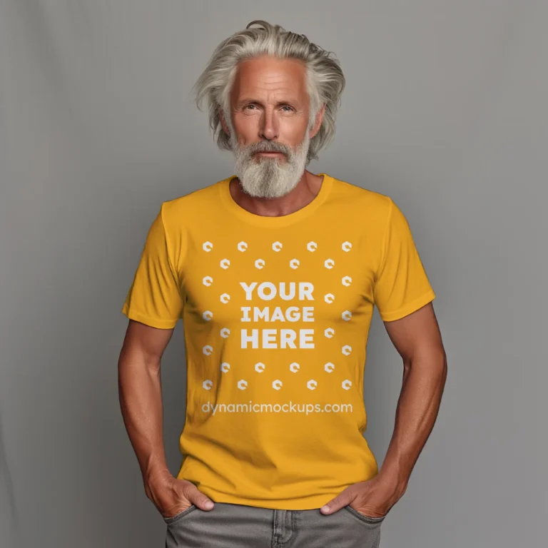 Man Wearing Orange T-shirt Mockup Front View Template