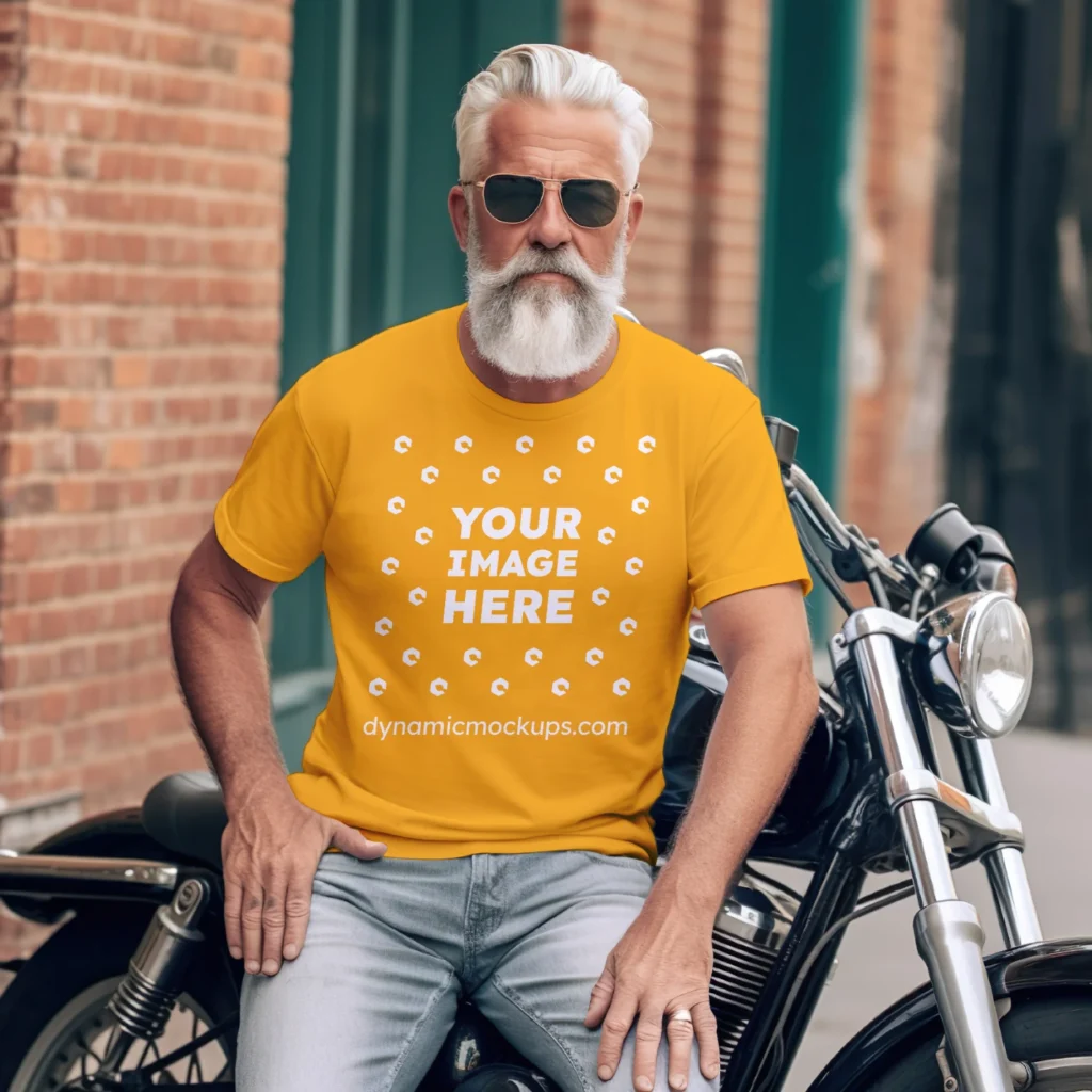 Man Wearing Orange T-shirt Mockup Front View Template